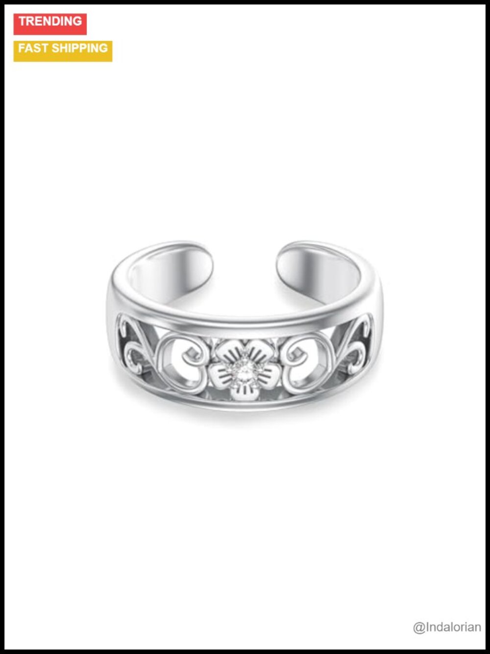 925 Sterling Silver Adjustable Diamond Toe Ring w/ Lab Grown Diamond